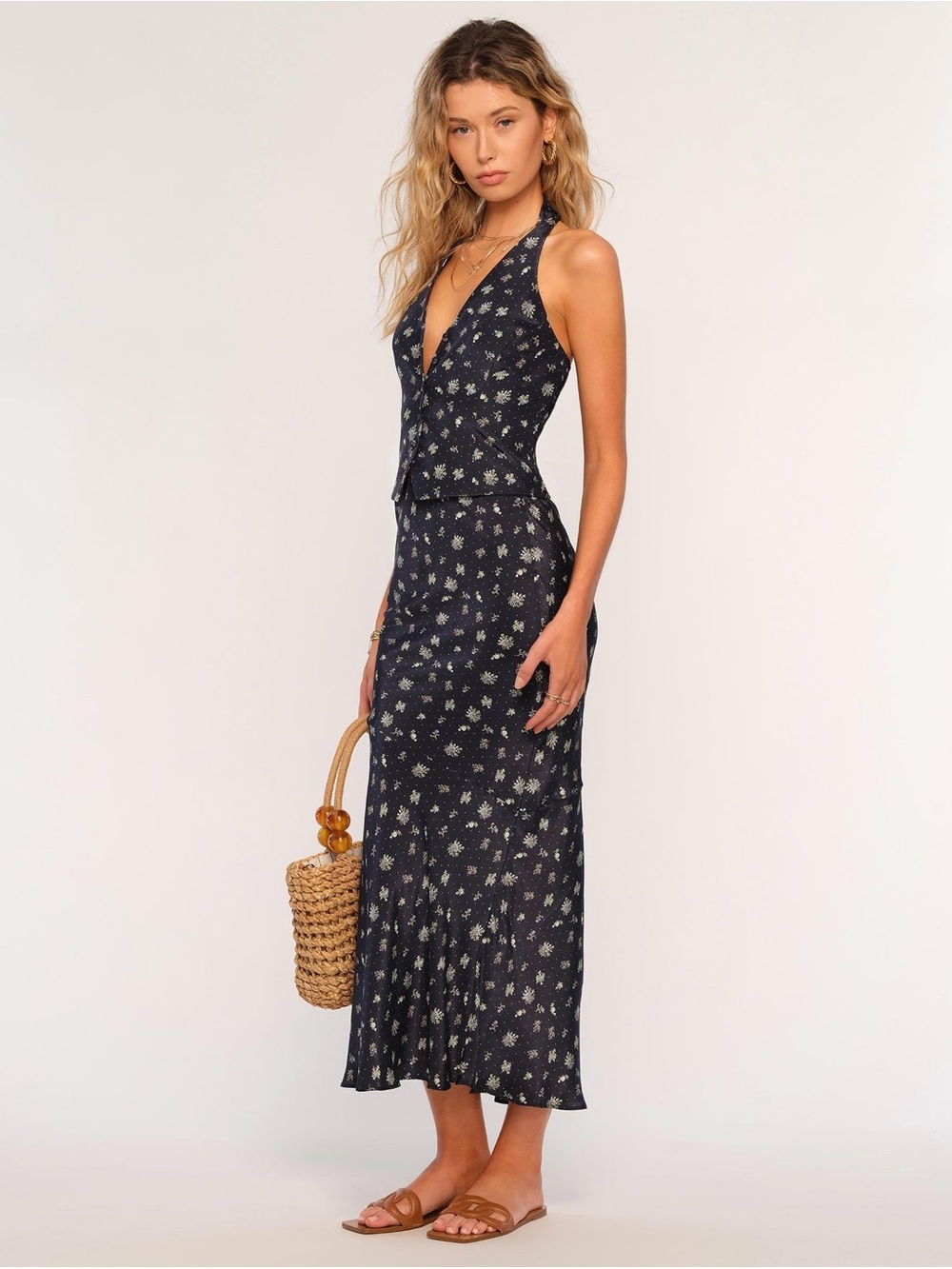 Heartloom Navy Floral Halter two piece Dress